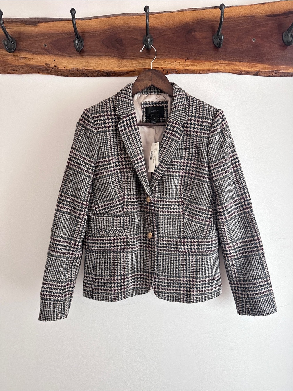 J. Crew Houndstooth Plaid Blazer in Gray, Cream & Burgundy - Picture 4 of 8